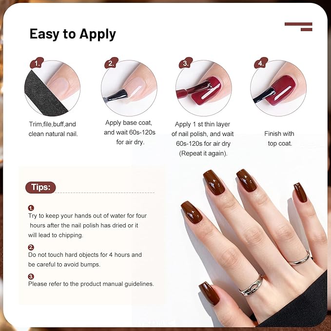 12 PCS Nail Polish Set 10 Color With 2PCS Base and Top Coat Quick Drying Fall Nude Brown White Red Color Holiday Gift for Her