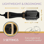 Professional Blowout Hair Dryer Brush, Black Gold Dryer and Volumizer, Hot Air Brush for Women, 75MM Oval Shape (Black Gold)