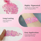 MEICOLY Chameleon Light Pink Body Glitter,Chunky Face Glitter for Halloween,Color Changing Mermaid Face Glitter Gel,Holographic Glitter Sequin for Face Body Hair,Festival Party Cheer Glitter Makeup