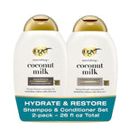 OGX Nourishing + Coconut Milk Sulfate Free Shampoo and Conditioner Set, Hydrates & Softens Hair, Lipi Pro Shield Technology, Creamy Coconut Milk White Peach & Shea Butter Scent, 2 Items, 2 x 13 fl oz