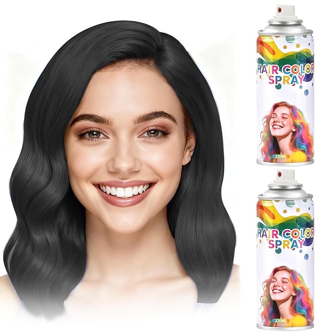 2 Pack Black hair spray,Black Hair spray temporary for Women Kids Men, Washable Temporary Hair Dye Spray，Spray hair color Non-Sticky，For Christmas Party, Halloween Crazy Hair Day,Cosplay Party