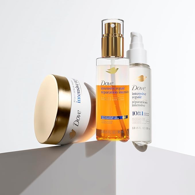 Dove Damage Therapy Intensive Repair with Amino Serum Bi-Phase Serum + Oil Hair Spray for Shine, Frizz Control, and Split Ends 3.9 oz