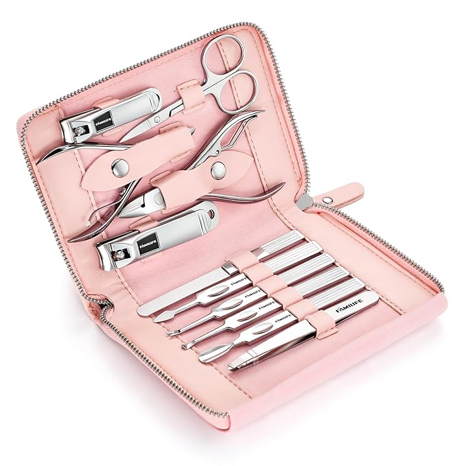 FAMILIFE Manicure Set Professional Manicure Kit Nail Kit - 11PCS Gifts for Her Nail Clippers for Women Stainless Steel Pedicure Sets Pink Leather Case