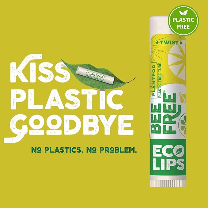 Vegan Lip Balm Lemon Lime Flavor 3 Pack - Bee Free with Candelilla Wax, Cocoa Butter & Coconut Oil Lip Care. Soothe & Moisturize Dry, Chapped Lips - 100% Plastic-Free Plant Pod Packaging - Made in USA