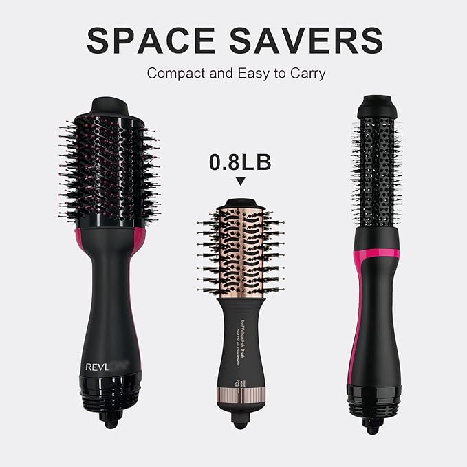 Dual Voltage Blow Dryer Brush Travel Hair Dryer Brush in One,2 inch Oval Shape Hot Air Brush,Travel Hair Tools/Volumizer/Straightener/Curler,European Blow Dry Brush with Universal Adapter