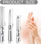 3 Pcs Stainless Steel Nail Files Kit with Leather Case, Double Sided Metal Nail Files with Anti-Slip Handle for Women and Men, Metal File Buffer Manicure Pedicure Tools for Fingernail Toenail(Pink)