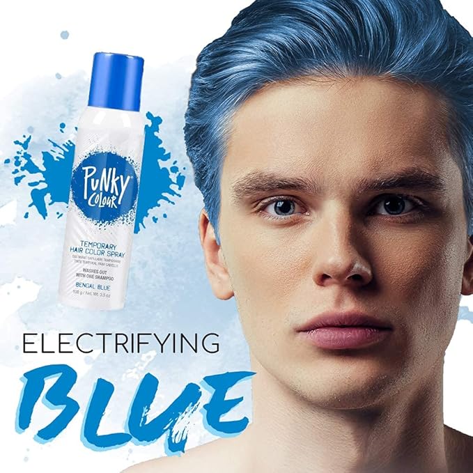 Punky Temporary Hair Color Spray – Bengal Blue, Instant Vivid Temporary Hair Dye for Women, Wash Out, Hair-Color Spray, 3.5 oz, 2 Pack