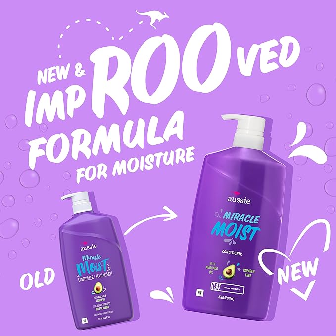Aussie Miracle Moist with Avocado & Jojoba Oil, Paraben Free Conditioner, 26.2 fl oz