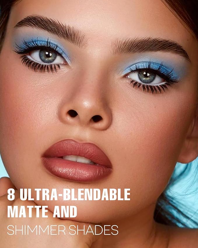 Blue Eyeshadow Matte Palette 8Color Long Lasting Teal Eyeshadow for Cool Tone Makeup, Shimmery Eye Looks, High Pigmented & Easy to Blend (Blue)