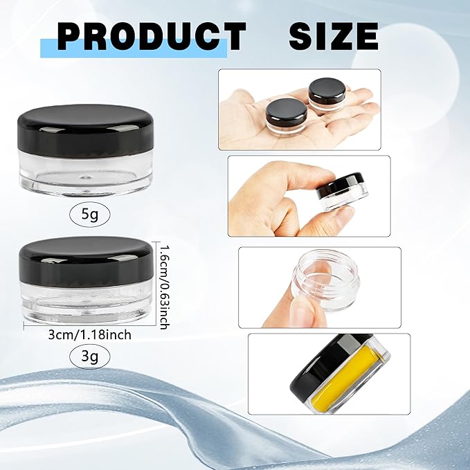 200 Pcs Small Sample Containers with Lids Empty Plastic Makeup Travel Containers Mini Sample Pot Jars Round Cosmetic Jars for Liquid Lotions Powder Creams (3g, 5g)