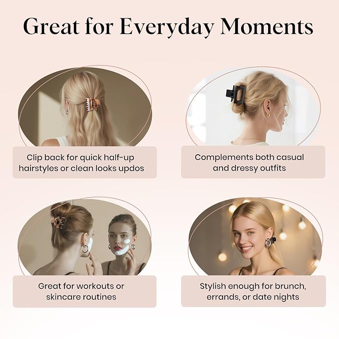 8 PCS Medium Hair Clips for Women Girls - 2 Styles Rectangle and Double Row Teeth Small Claw Clips for Thin Thick Hair, Strong Hold Jaw Clips Stylish Leopard Print Hair Accessories, Tortoise