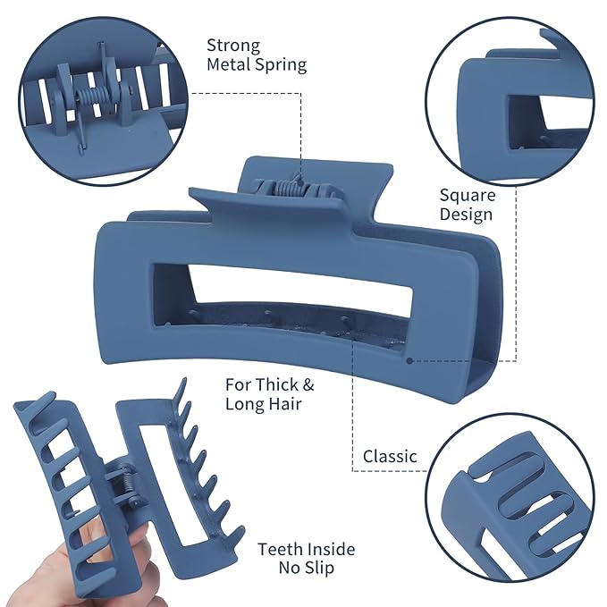 Hair Clip - Claw, 4.1 Inch Extra Large for Thick, Long, Curly Hair, 12 Pcs, 12 Rubber Paint and Plastic Materials, Non-Slip Design, Women and Girls Hair Accessories - Multicolor