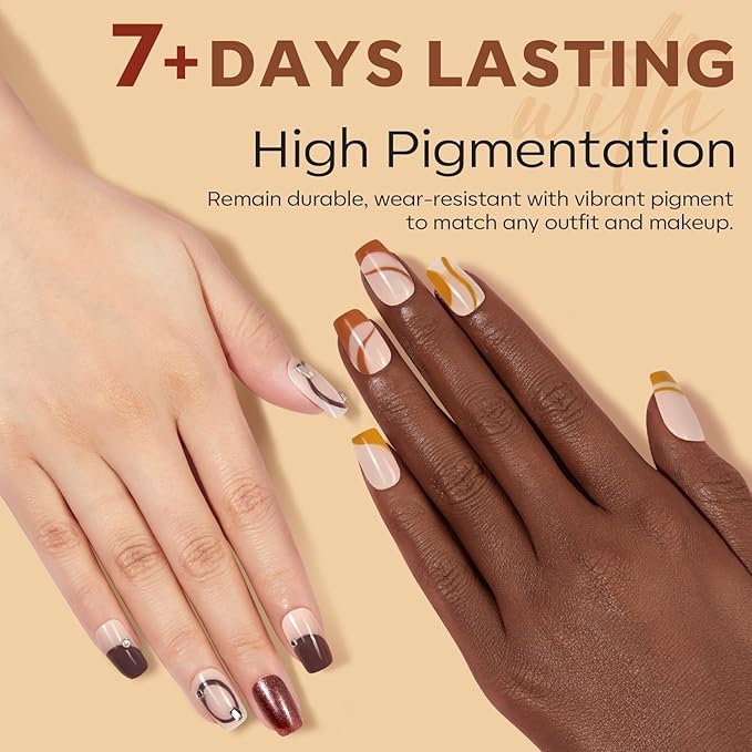 modelones Fall Orange Nail Polish Set 6 Colors, Nude Brown Maroon Gray Quick Dry Mini Nail Lacquer Kit, Nail Art DIY Home Salon Manicure Gifts for Women Girls