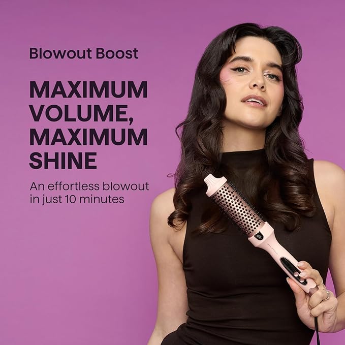 Wavytalk Blowout Boost Thermal Brush, 1.5 inch Heated Round Brush for Blowout Look, Negative Ion Technology, Ceramic Tourmaline, 5 Temperature Settings, Dual Voltage, White