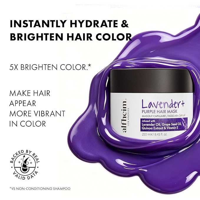 ALFHEIM Lavender+ Purple Hair Mask for Blonde, Silver & Color-Treated Hair – Deep Repair & Tone Correction – Restores Softness & Shine – with Quinoa Extract & Vitamin E – 8.45 oz / 250 ml