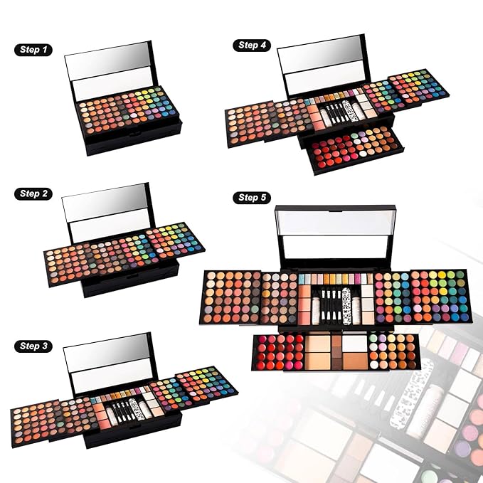 MISS ROSE M 187 Colors Professional Makeup Palette - All-in-One Kit With Eye Shadows, Lipsticks, Mascara, Foundations, Blushes, Brow Pencils, Nail File - Makeup Gift Set for Women and Girls
