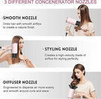 Slopehill Professional Ionic Hair Dryer, Powerful 1800W Fast Drying Low Noise Blow Dryer with 2 Concentrator Nozzle 1 Diffuser Attachments for Home Salon Travel (Pottery Pink and Rose Gold)