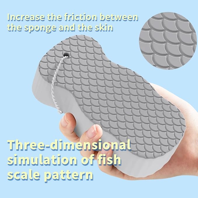 2024 Upgraded Soft Exfoliating Bath Sponges 4 Pcs, Gentle Exfoliating Body Scrub, Quick-Dry, Deep Cleansing, African Net Sponge, for All Skin Types