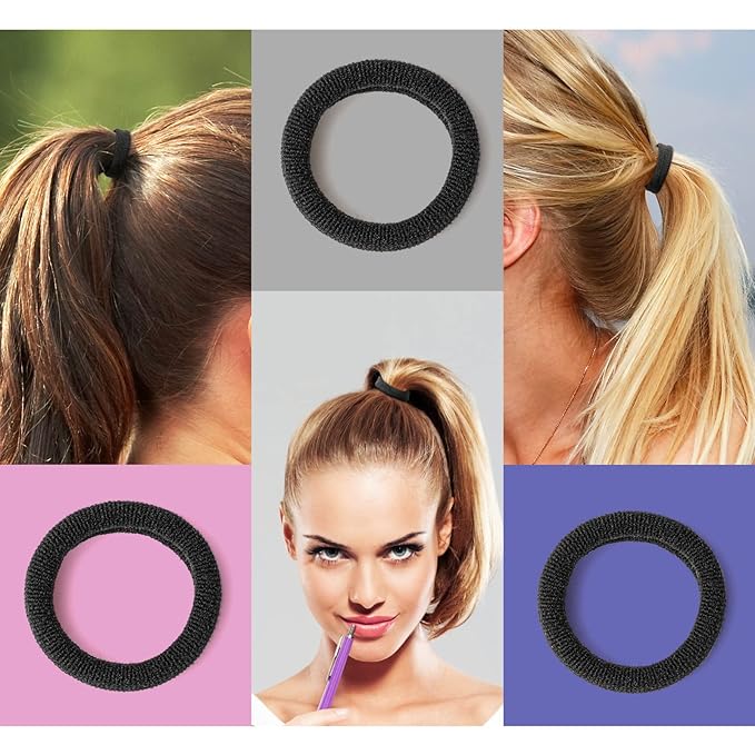 100 pcs No Break Hair Ties fitting Kit, and limited-time Starter Kit | Gentle for any hair type with no slipping or snagging Color mixing(Black)