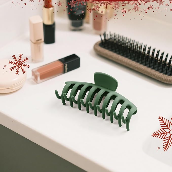 TOCESS Hair Claw Clips for Women - Large 8PK Neutral Matte Jumbo Square Hair Clips for Thick, Thin, Long, Short, Curly Hair Girls, Big Jaw Clip Set for Daily Use (Forest Green)