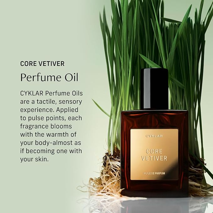 CYKLAR Perfume Oil Roll-On. Travel-Friendly Core Vetiver Fragrance, with Driftwood and Clary Sage Notes. Long-Lasting Essential Oil Parfum for Women and Men. 0.5 Fl Oz Scented Rollerball Bottle
