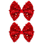 Velvet Sequin Hair Bows Elegant Red Bow for Women Girls, 4in Glitter Handmade Hair Clips Alligator Clips Sparkly Ponytail Holder Hair Accessories for Christmas, Birthday Party, Wedding, Valentines