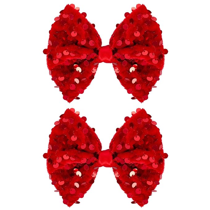 Velvet Sequin Hair Bows Elegant Red Bow for Women Girls, 4in Glitter Handmade Hair Clips Alligator Clips Sparkly Ponytail Holder Hair Accessories for Christmas, Birthday Party, Wedding, Valentines