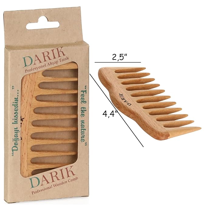 Wide Tooth Wooden Comb Handmade - Natural Vintage Style Wide Tooth Comb for Curls Gentle Styling - Anti-Static Wood Hair Combs For Women Detangling (Oval Wide Tooth)
