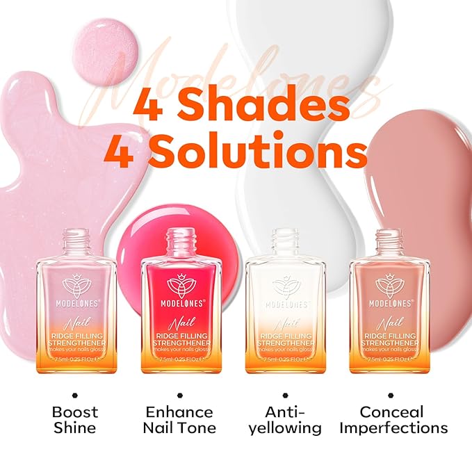 modelones Nail Strengthener Kits Milky White Glitter Pink Nude Nail Polish Sets Nail Repair for Damaged Nails Strengthener and Growth for Thin Weak & Damaged Nail Care Kit for Women 4 Pcs Gifts Sets