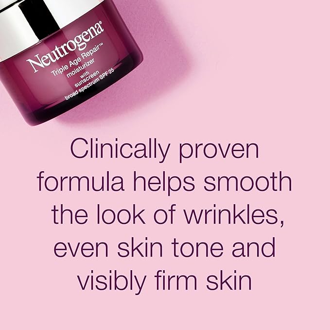 Neutrogena Triple Age Repair Face Moisturizer - with Hexinol Technology & Vitamin C, Anti-Wrinkle Face Cream with SPF 25, Visibly Reduces Wrinkles & Firms Skin, 1.7 oz