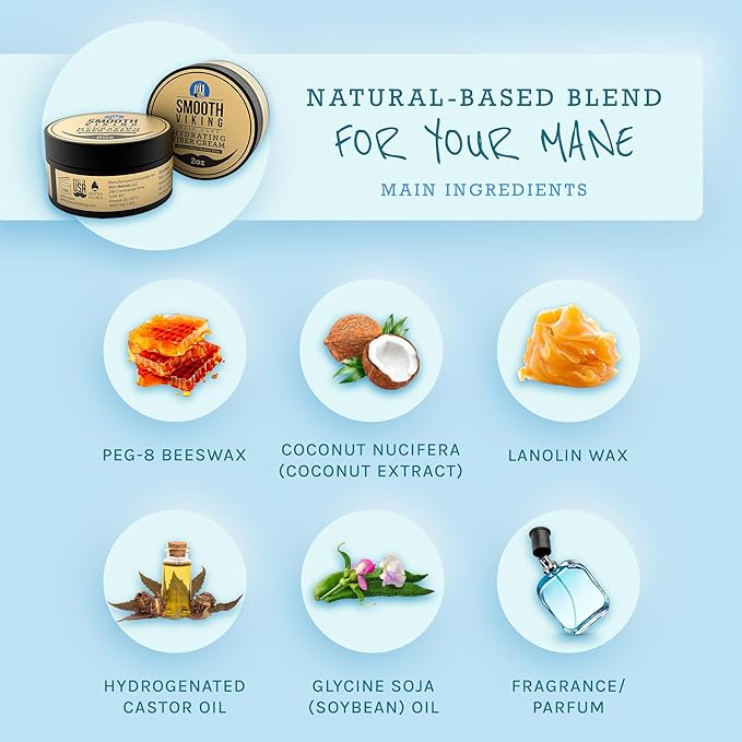 Smooth Viking Hydrating Fiber Cream for Men - Hair Gel with Flexible Styling, 2oz - Improves Hair Health, Natural Scent, Minimal Shine, Dairy-Free - Hair Fiber for Damaged & Thinning Hair