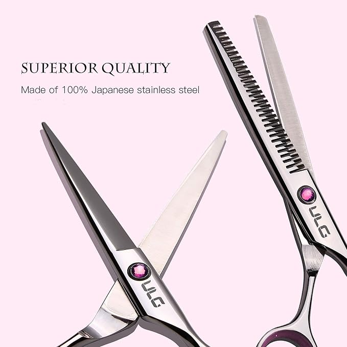 Hair Cutting Scissors Thinning Shears Kit ULG Professional Hairdressing Texturizing Salon Razor Edge Scissor Japanese Stainless Steel 6.5 inch Pink