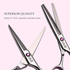 Hair Cutting Scissors Thinning Shears Kit ULG Professional Hairdressing Texturizing Salon Razor Edge Scissor Japanese Stainless Steel 6.5 inch Pink