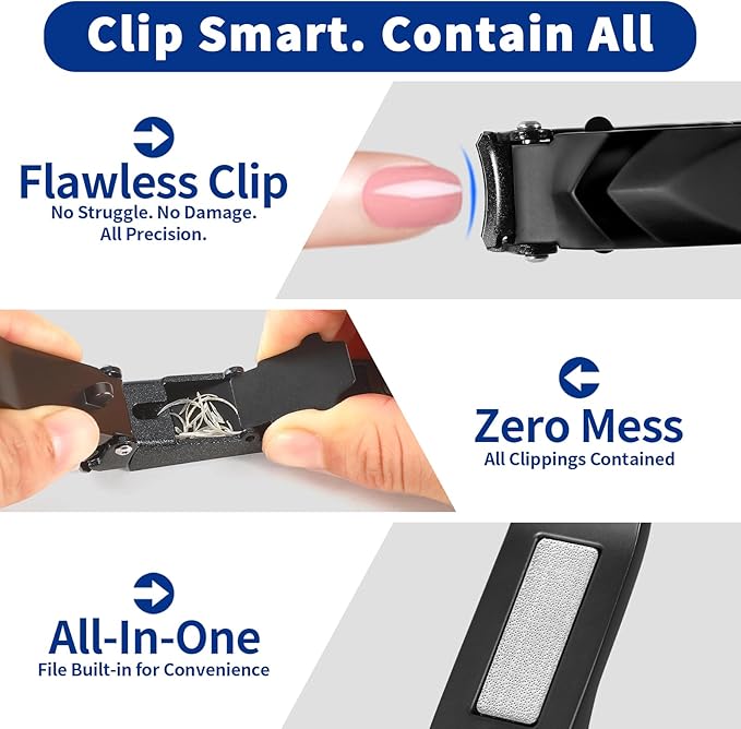 No Mess Nail Clippers with Catcher - Professional Heavy Duty Clippers for Men and Women, Ultra Sharp Fingernail & Toenail Clippers for Gifts, Travel, Clip Anywhere (Anti-Splash Design)