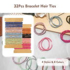 32Pcs Boho Bracelet Hair Ties, No Damage Elastic Bracelets, Brownsoft Hair Ties Accessories for Girls and Women Cute Bands for Thick or Thin Hair