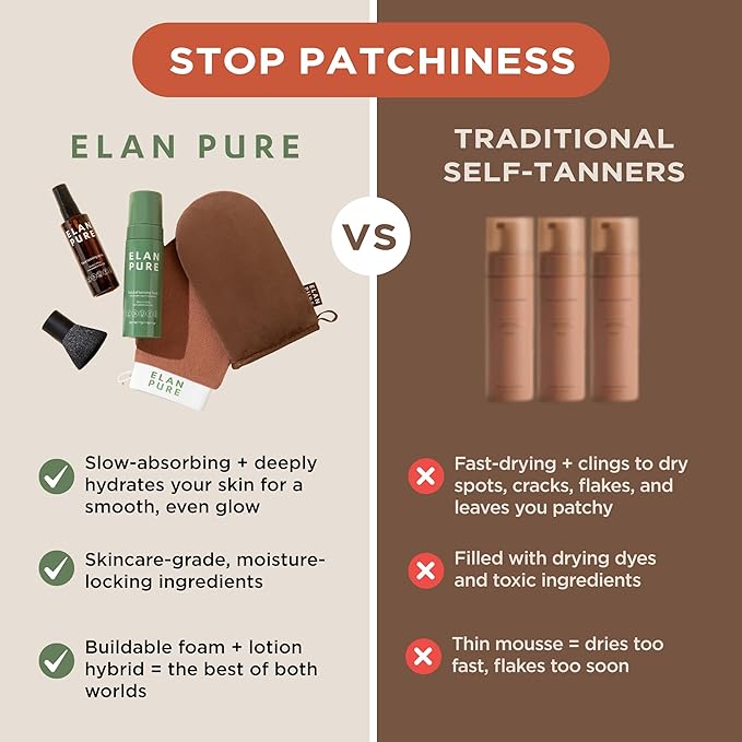 Non Toxic Gradual Self Tanner - Organic Tanning Foam - Long Lasting Natural Looking Tan - Streak Free Smooth Application - Plant Based Ingredients - Vanilla