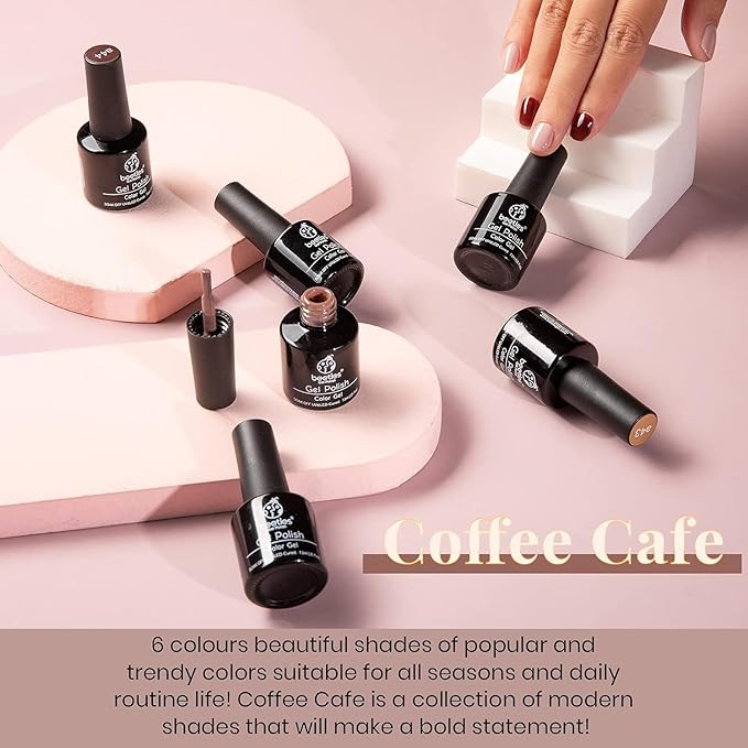 Beetles Winter Gel Polish Colors Brown Beige Mauve Pink Nude White Neutral 6 Colors Gel Nail Polish Set for Nail Art Manicure Soak Off Uv LED Nail Lamp Needed Gifts for Women Coffee Time