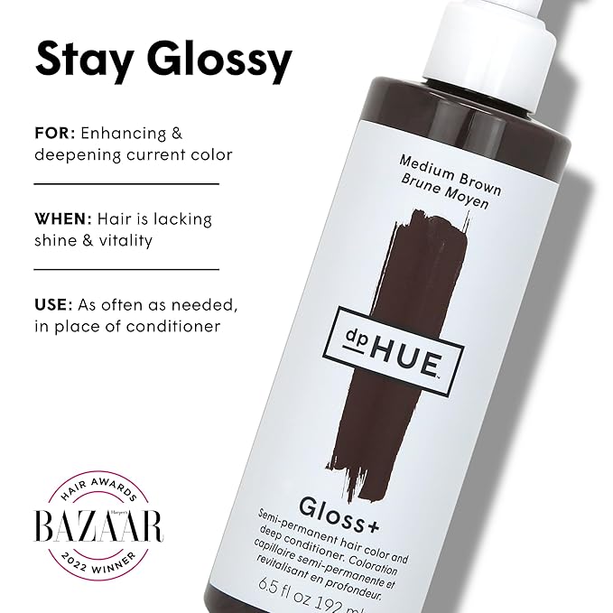 dpHUE Gloss+, Medium Brown - 6.5 oz (8-12 Applications) - Semi-Permanent Hair Color & Conditioner - Lasts Up to Eight Washes - Paraben, SLS & SLES Sulfate Free - Vegan, Leaping Bunny Certified