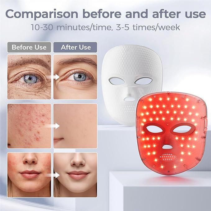 Red Light Therapy for Face,LED Face Mask Light Therapy,USB C Rechargeable,Infrared Light Therapy Mask LED Silicone Mask