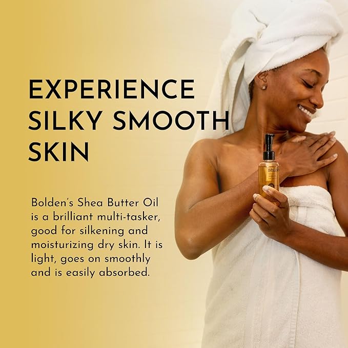 BOLDEN Sweet Vanilla Shea Body Oil with Vitamin E | Stretch Mark Pregnancy Care | 100% Natural Moisture Shea Oil | Lightweight After Shower Body Oil | 3.4 Fl Oz