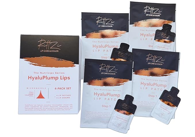 HyaluPlump Lips 4-PACK SET – Innovative Two-Step Lip Care System for Hydrated, Plump Lips Featuring Sodium Hyaluronate, Peptides, and Niacinamide