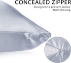 2 Pack Satin Pillowcase with Latent Zipper, Adjustable Satin Eye Mask for Sleeping and Satin Volume Scrunchie for Hair and Skin, Standard Size (Silver,Classic Style)