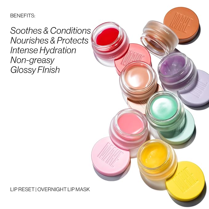 MAKE Beauty Lip Reset Overnight Lip Mask. Nourishing, Hydrating Lip Treatment for Dry, Flaky Lips. Plumps, Softens, and Smooths. Lunar Lemonade Flavor