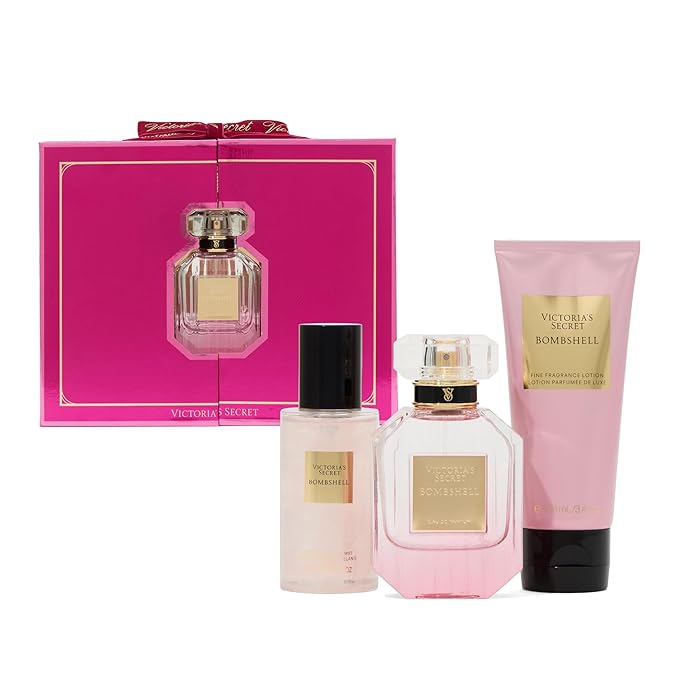 Victoria's Secret Bombshell 3 Piece Luxe Fragrance Gift Set: 1.7 oz. Eau de Parfum, Travel Lotion & Shimmer Mist