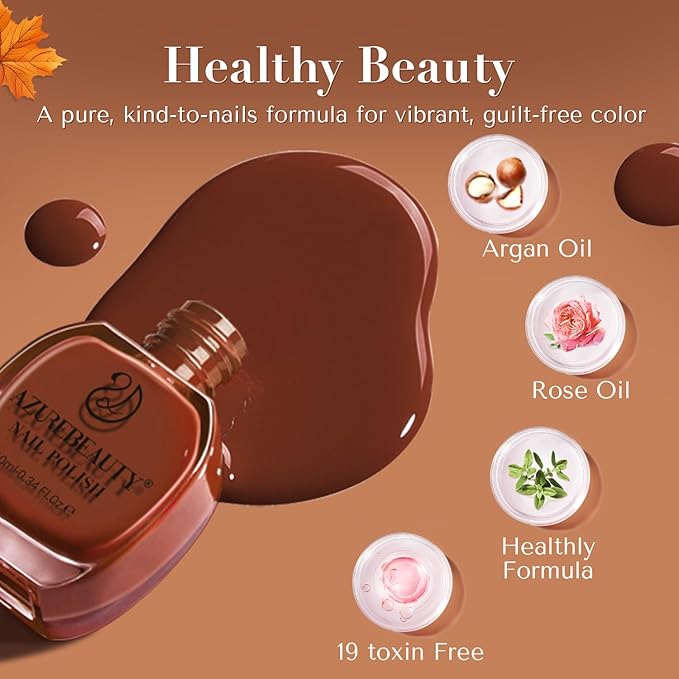 AZUREBEAUTY Brown Nail Polish Quick Dry Fall Nail Polish Natural Shine Nail Lacquer Salon-Quality for Women Girl Gift Set 1Pcs 0.34 fl oz