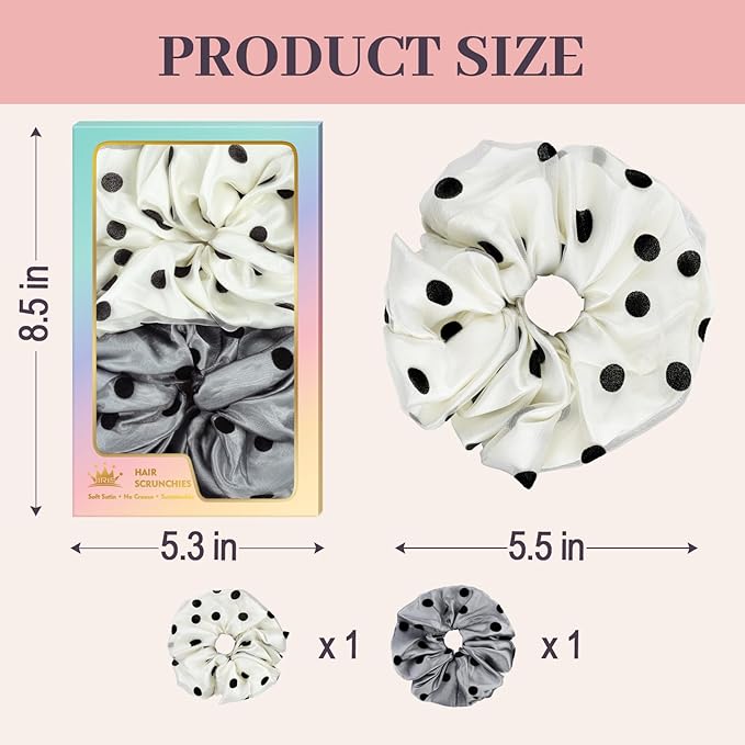 2Pcs Big Organza Hair Scrunchies for Women, Fashion Dot Printed No Crease Hair Ties for Thin Thick Hair,Soft Hair Bands No Damage for Girls, Ideal Gifts for Women (Set 12)