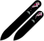 Nail File - Mont Bleu Premium Set of 2 Glass Nail Files Hand Decorated with Crystals - Genuine Czech Tempered Glass - Gifts for Women - Best Glass Nail Files for Natural Nails
