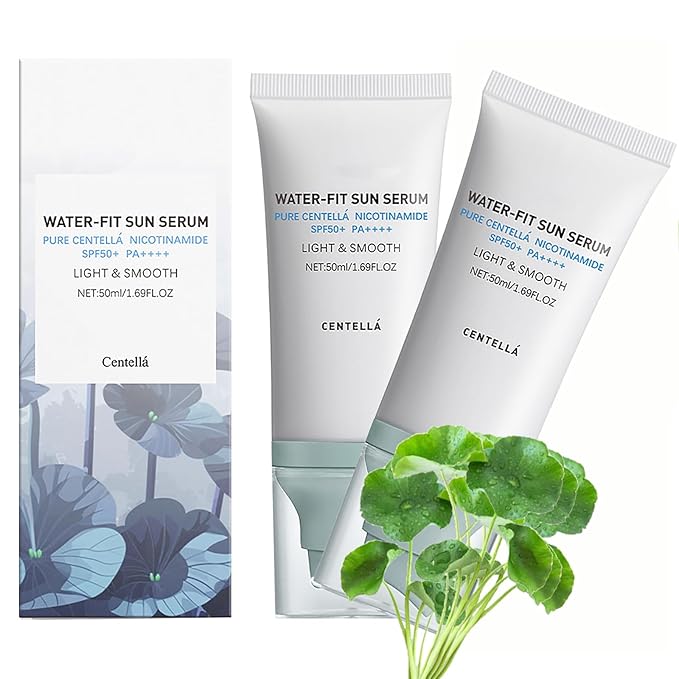 2 Pcs Centella Sunscreen, Light & Hydrating Centella SPF50 Water-Fit Sun Serum for All Skin Type and UV Defense.