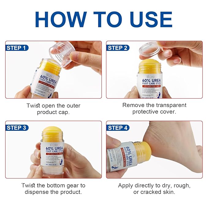 2PCS Urea Cream Stick 60% plus 2% Salicylic Acid, Urea Foot Cream for Dry Cracked Heels, Foot Lotion Stick for Rough Thick Dry & Cracked Skin, Maximum Strength Moisturizer,Foot Moisturiser