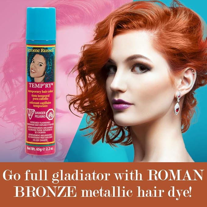 Jerome Russell Temporary Hair Color Spray, Roman Bronze - Intense Spray-On Temporary Hair Color, Fast-Drying, Non-Sticky, 2.2 oz, Cruelty Free, BPA Free, Travel Size